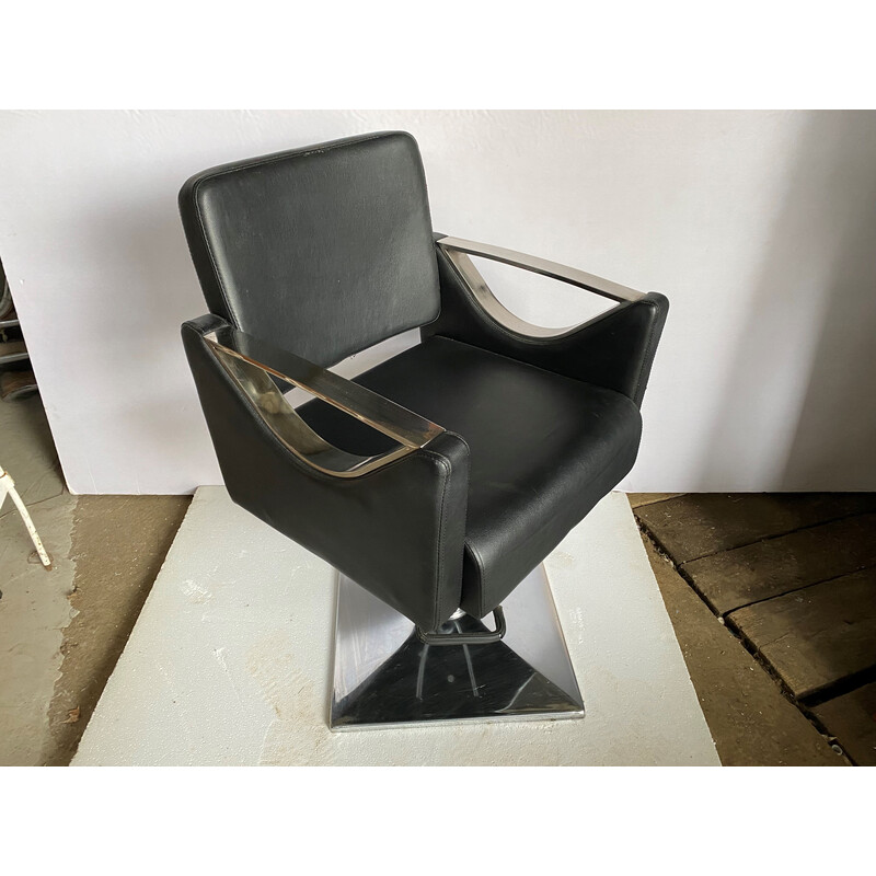 Vintage hairdressing chairs in metal and black skai imitation leather