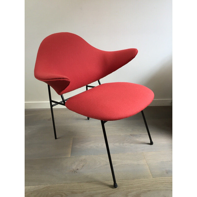 Red armchair re-upholstered, Thonet editions - 1950s