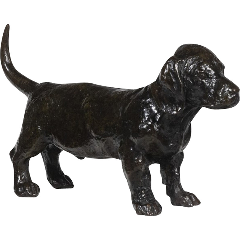 Sculpture vintage "Chien Basset Toc" en bronze par François Pompon pour Atelier Valsuani, 2006