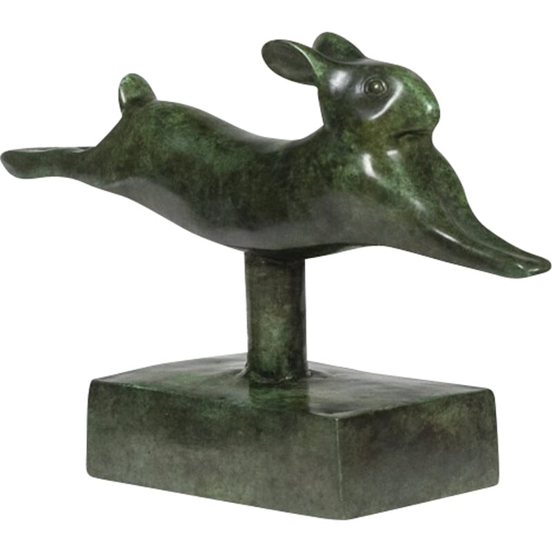 Vintage sculpture "Running Rabbit" in bronze and cast iron by François Pompon for Atelier Valsuani, 2006
