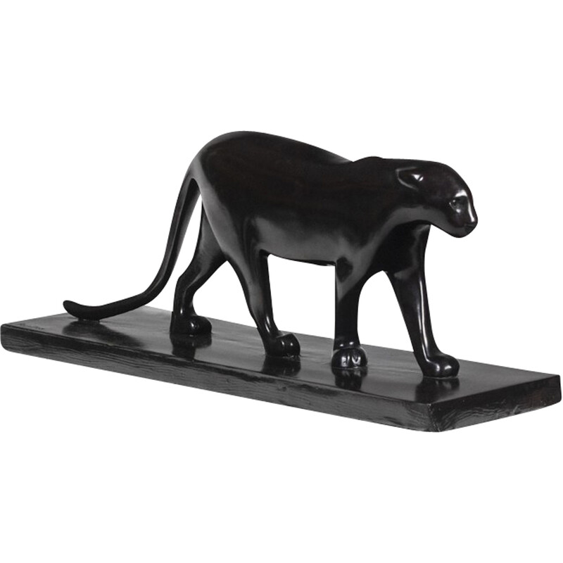 Vintage “Black Panther” sculpture in bronze and cast iron by François Pompon for Atelier Valsuani, 2006