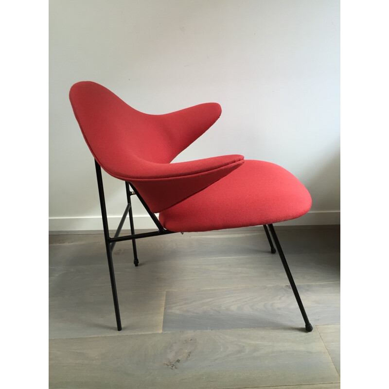 Red armchair re-upholstered, Thonet editions - 1950s