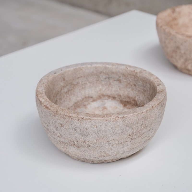 Set of 3 primitive vintage marble stone bowls, 1930