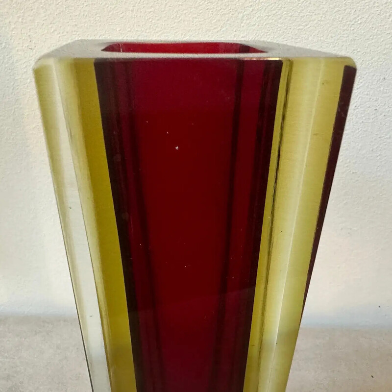 Vase vintage carré en verre de Murano pour Seguso, Italie 1960