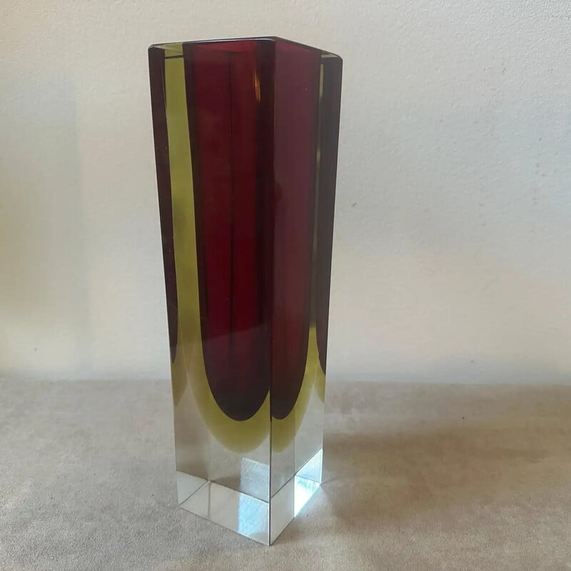 Vase vintage carré en verre de Murano pour Seguso, Italie 1960