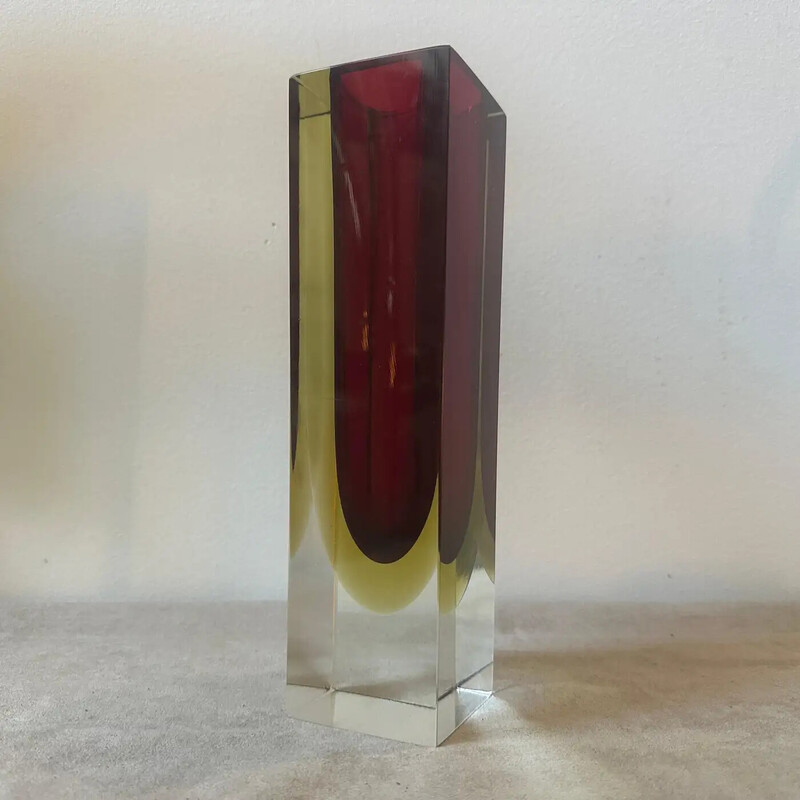 Vase vintage carré en verre de Murano pour Seguso, Italie 1960