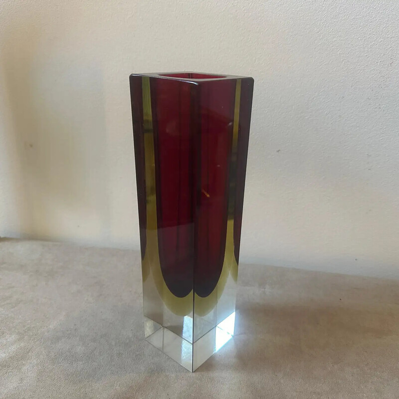 Vintage square Murano glass vase for Seguso, Italy 1960
