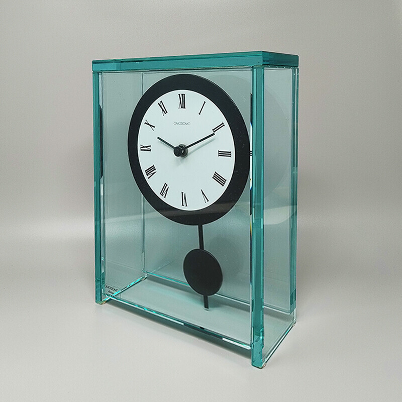 Horloge à pendule vintage en cristal par Omodomo, Italie 1970