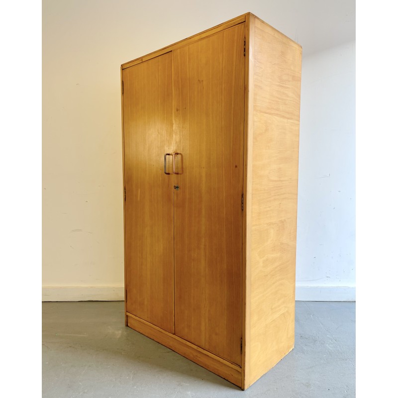 Vintage wooden office furniture with 3 fixed shelves and double doors, 1971