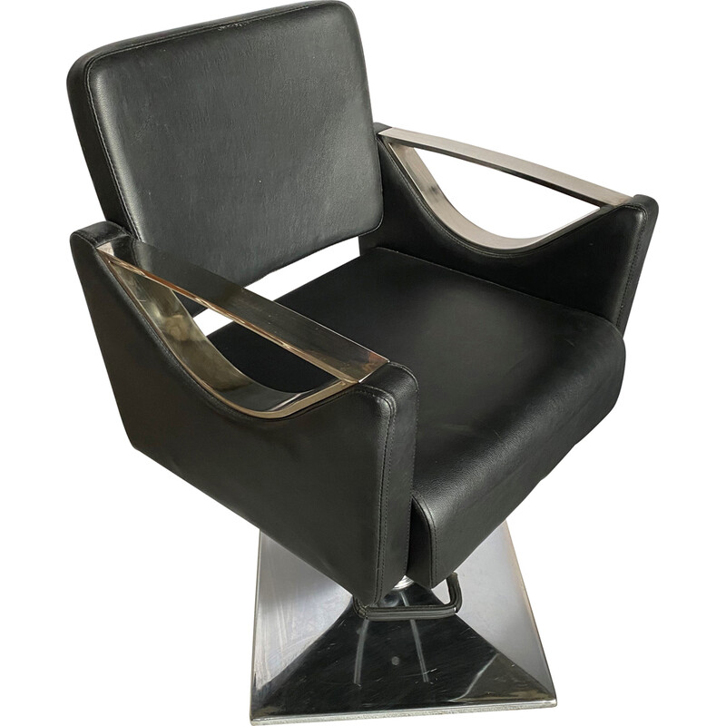 Vintage hairdressing chairs in metal and black skai imitation leather