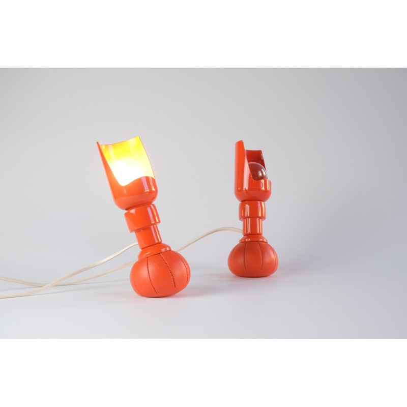 Pair of vintage model 600P lamps in lacquered aluminum and synthetic leather by Gino Sarfatti for Arteluce, Italy 1966