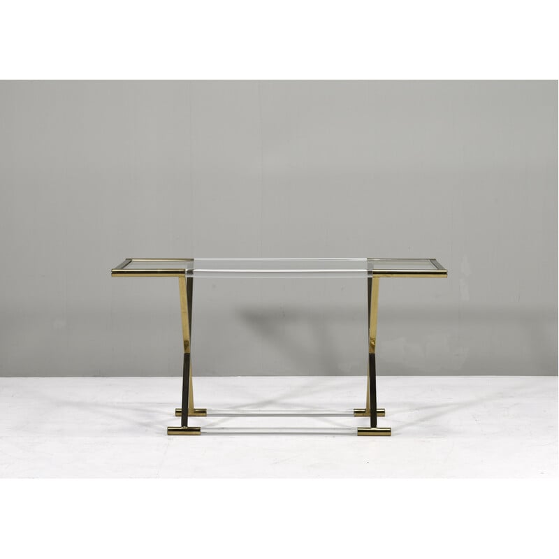 Vintage acrylic and brass console table by Charles Hollis Jones X, USA 1980