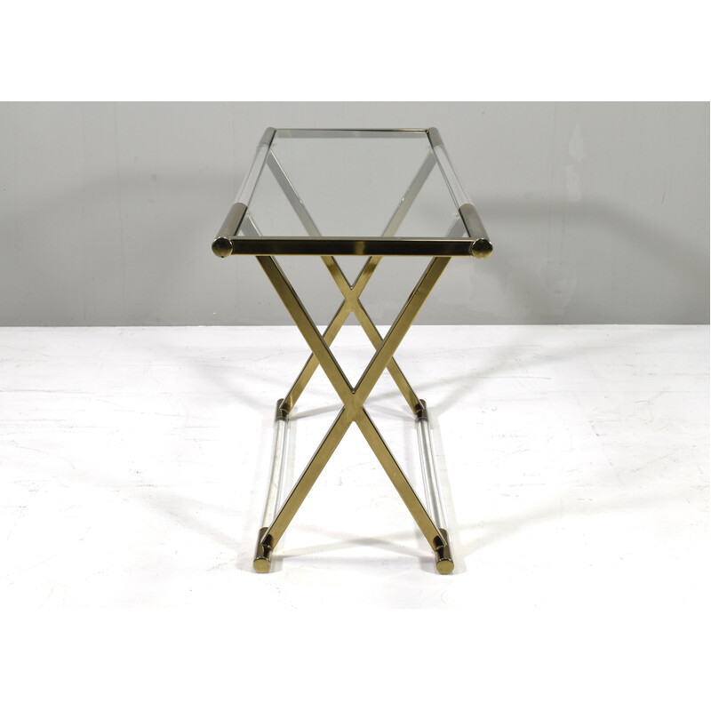 Table console vintage en acrylique et laiton par Charles Hollis Jones X, Etats-Unis 1980