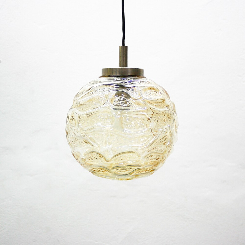 Structured glass spheric pendant light - 1960s