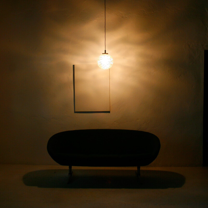 Structured glass spheric pendant light - 1960s