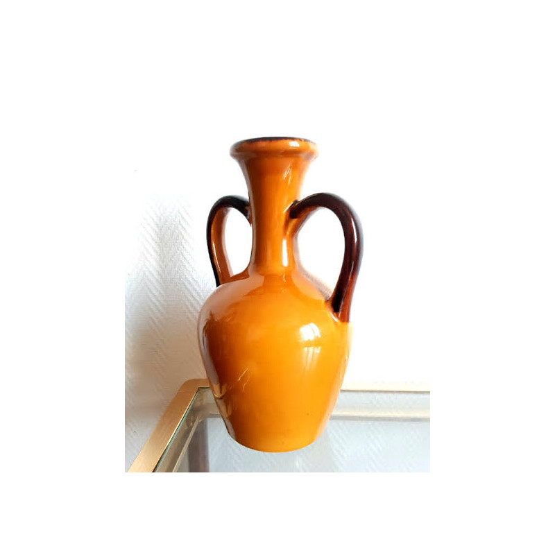 Vase amphore vintage en céramique orange, 1970
