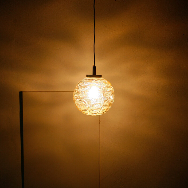 Structured glass spheric pendant light - 1960s