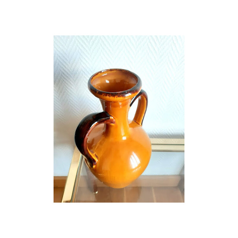 Vintage orange ceramic amphora vase, 1970