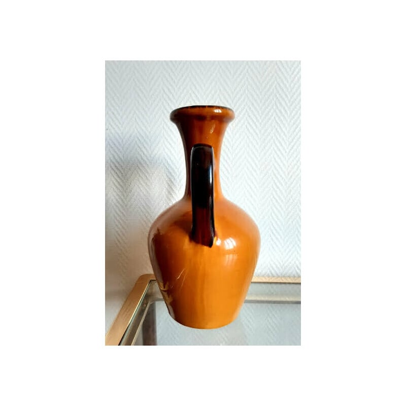 Vintage orange ceramic amphora vase, 1970