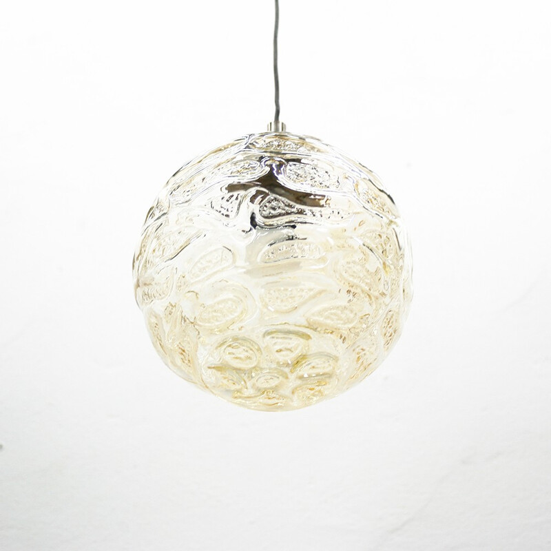 Structured glass spheric pendant light - 1960s