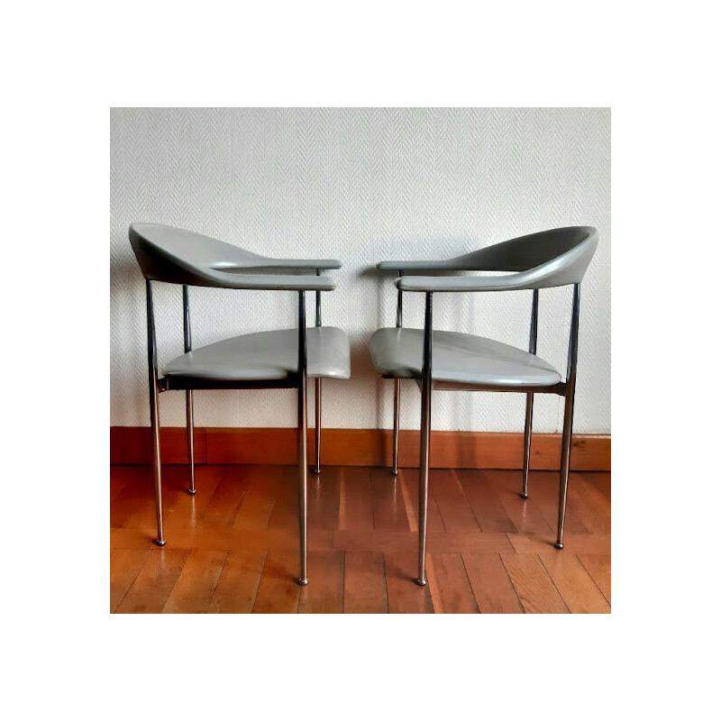Pair of vintage model P40 chairs in chrome steel by Vegni and Gualtierotti, Italy 1980