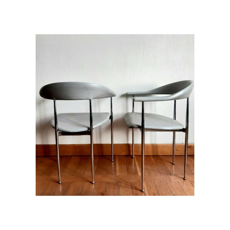 Pair of vintage model P40 chairs in chrome steel by Vegni and Gualtierotti, Italy 1980