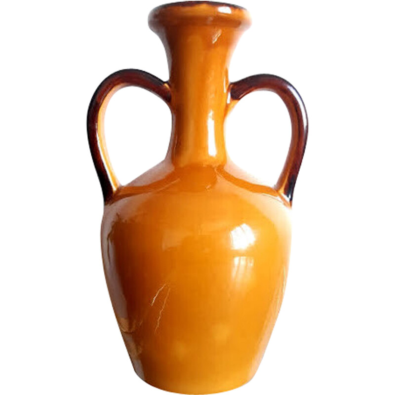 Vase amphore vintage en céramique orange, 1970