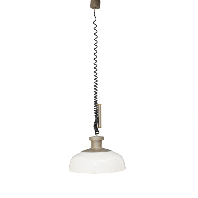 Vintage high and low chandelier in chrome-plated brass by Achille and Piergiorgio Castiglioni for Kartell, 1960