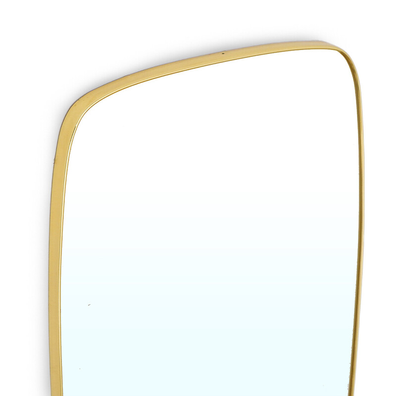 Vintage mirror with brass-plated metal frame, Italy 1950