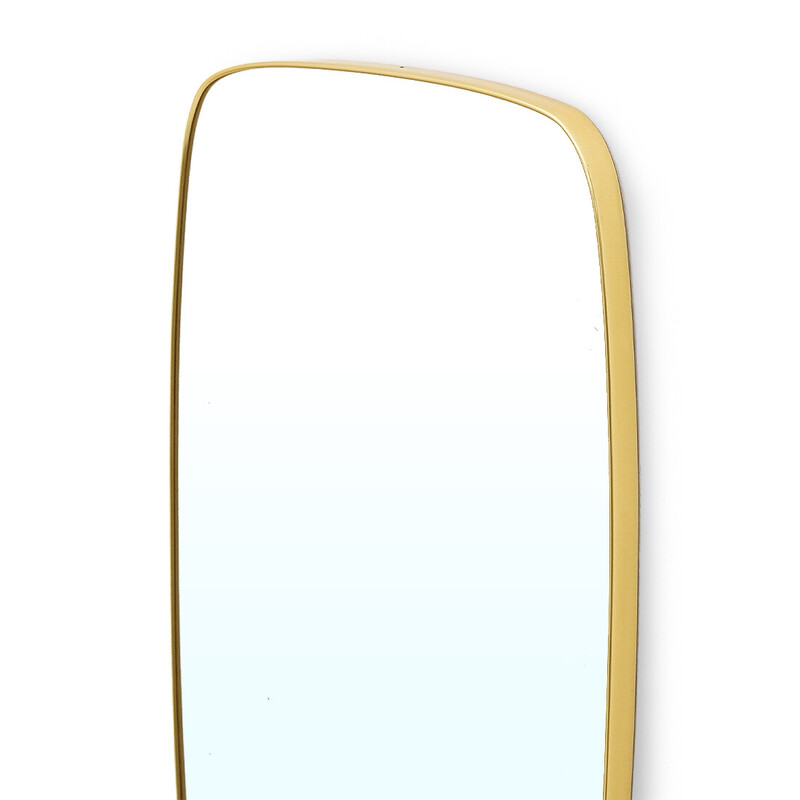 Vintage mirror with brass-plated metal frame, Italy 1950