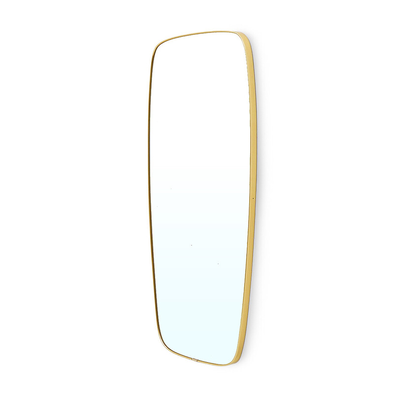 Vintage mirror with brass-plated metal frame, Italy 1950