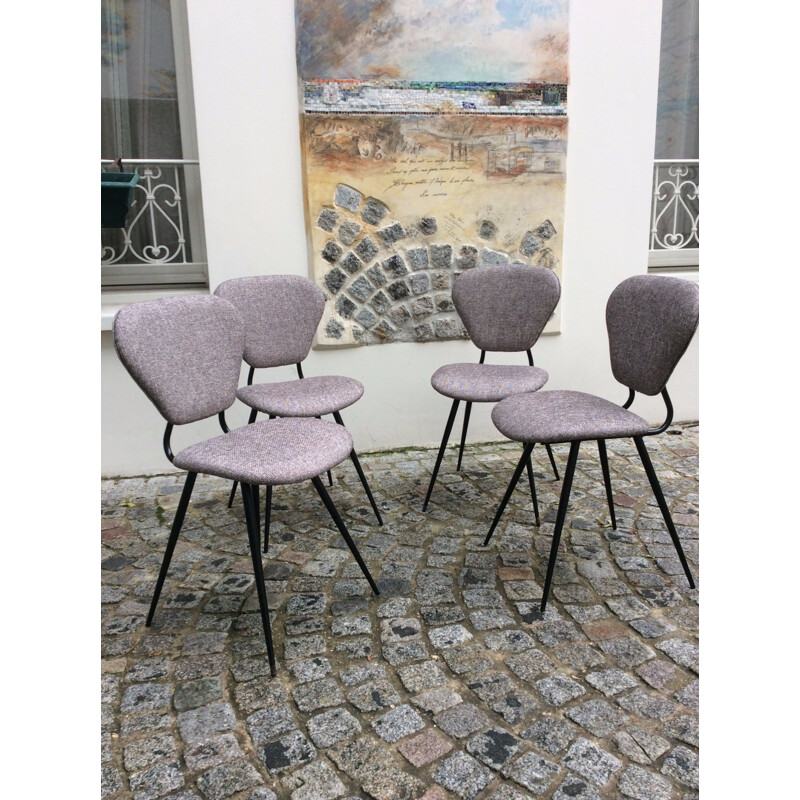 Série de 4 chaises de bistrot grises - 1950