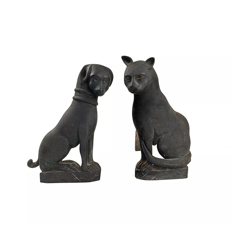 Paar oude bronzen "Kat en hond" stormijzers