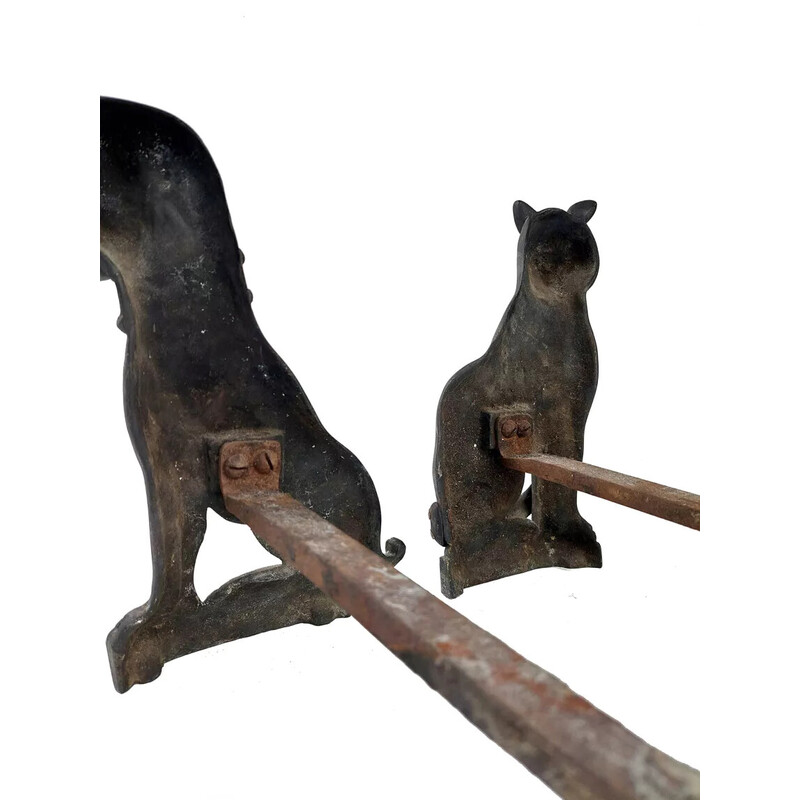 Pair of vintage bronze “Cat and Dog” andirons