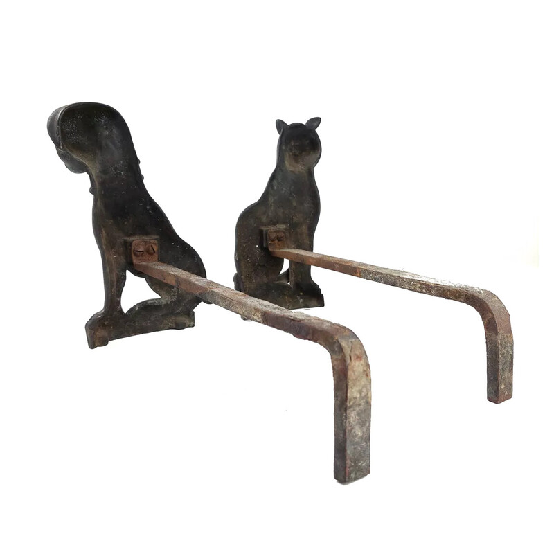 Paar oude bronzen "Kat en hond" stormijzers
