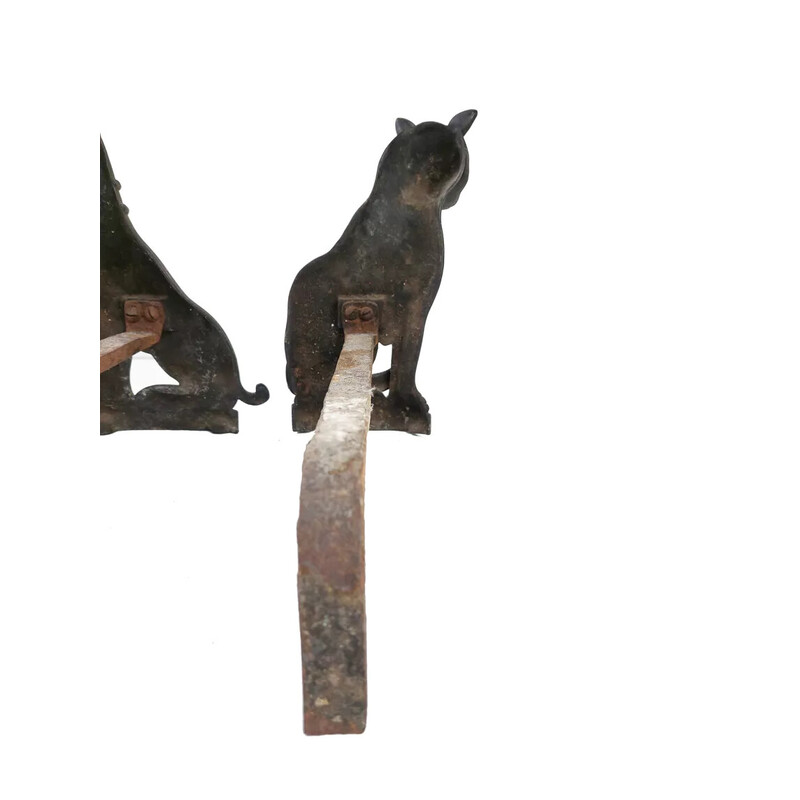 Pair of vintage bronze “Cat and Dog” andirons