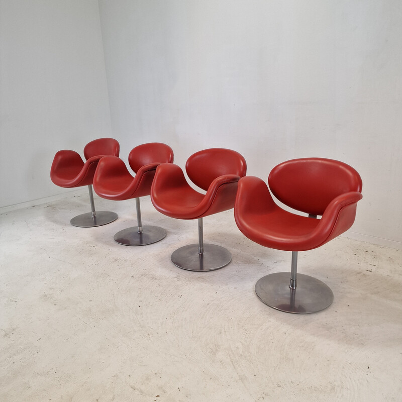 Set aus 4 Vintage-Sesseln Tulpe aus massivem Metall und Holz von Pierre Paulin für Artifort, Niederlande 1980