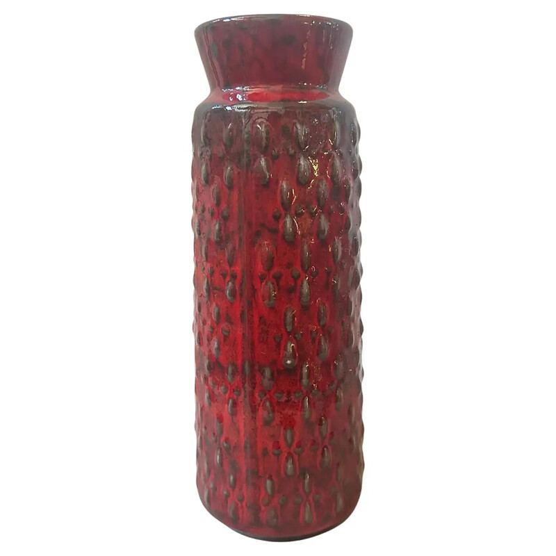 Vase vintage en céramique de lave grasse rouge et noire par Wgp, Allemagne 1970