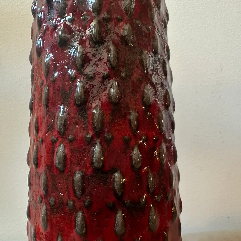 Vase vintage en céramique de lave grasse rouge et noire par Wgp, Allemagne 1970