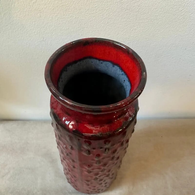 Vase vintage en céramique de lave grasse rouge et noire par Wgp, Allemagne 1970