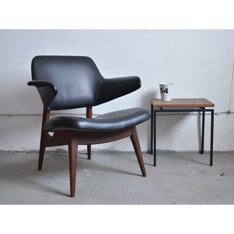 Black leatherette armchairs by Louis van Teeffelen - 1950s 