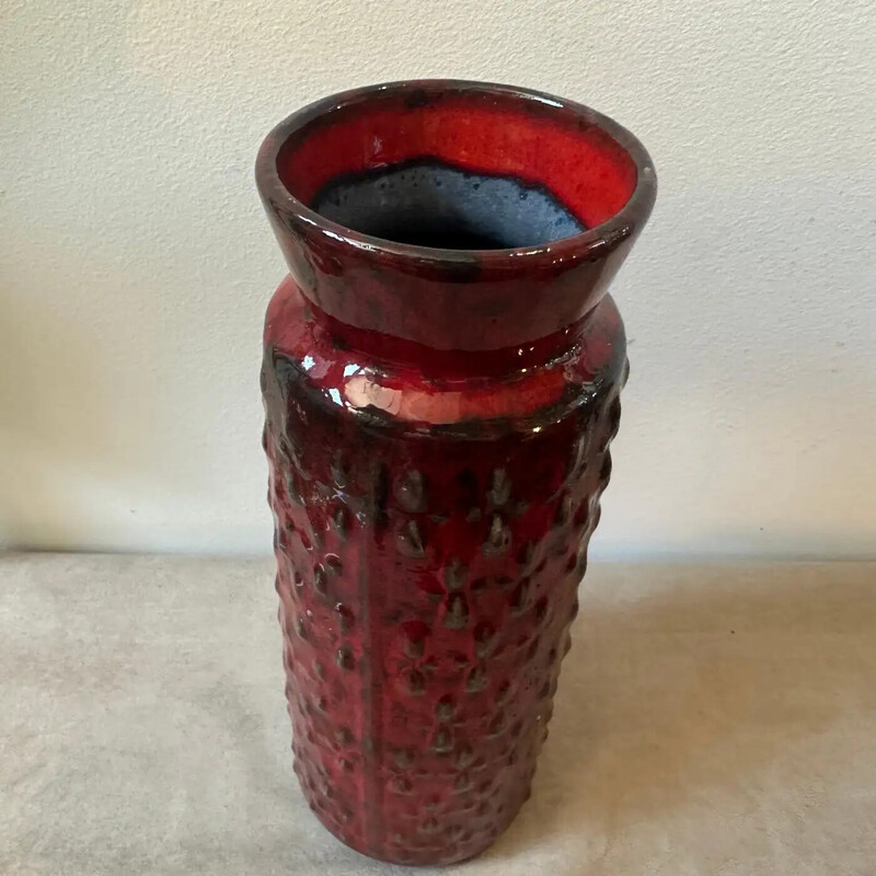 Vase vintage en céramique de lave grasse rouge et noire par Wgp, Allemagne 1970