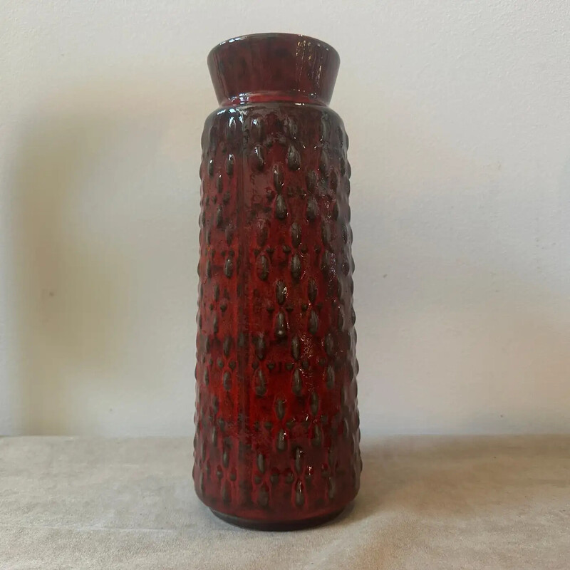 Vintage red and black fat lava ceramic vase by Wgp, Germany 1970