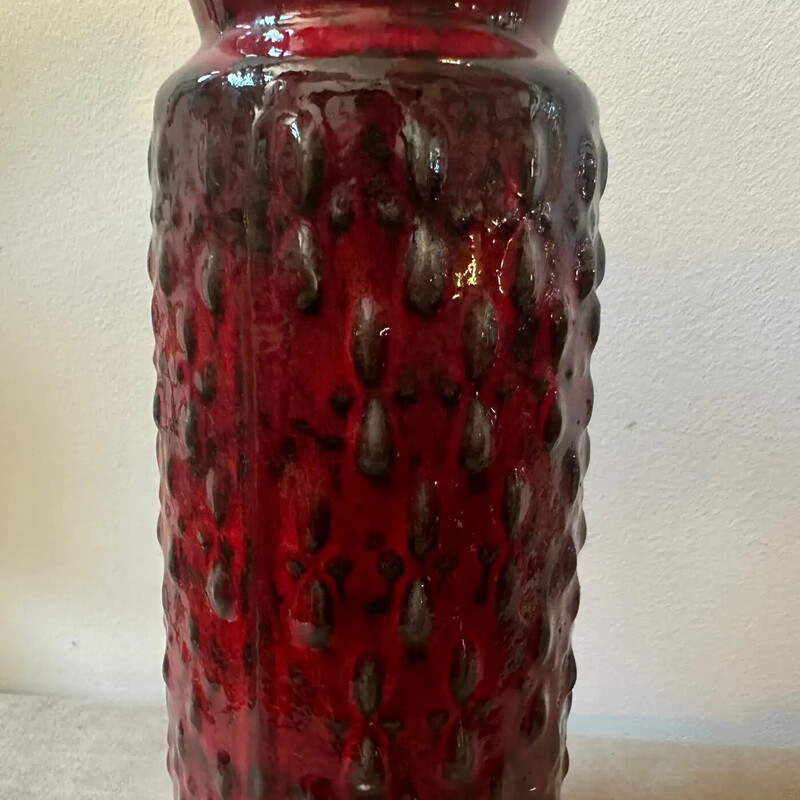 Vase vintage en céramique de lave grasse rouge et noire par Wgp, Allemagne 1970