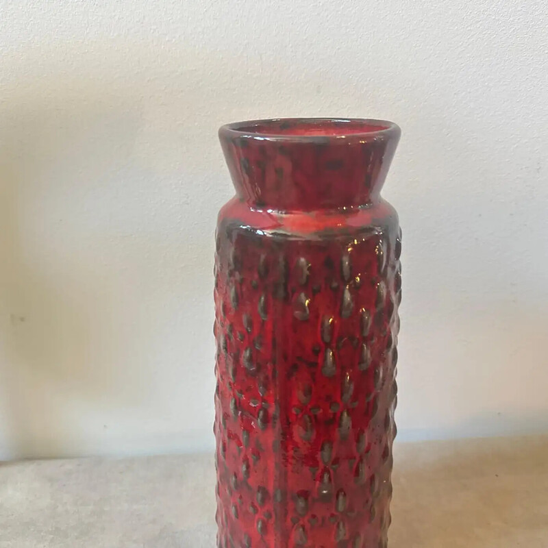 Vase vintage en céramique de lave grasse rouge et noire par Wgp, Allemagne 1970