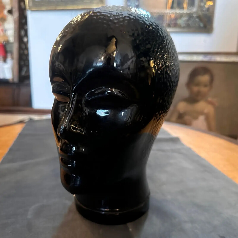 Vintage black glass head, Italy 1970