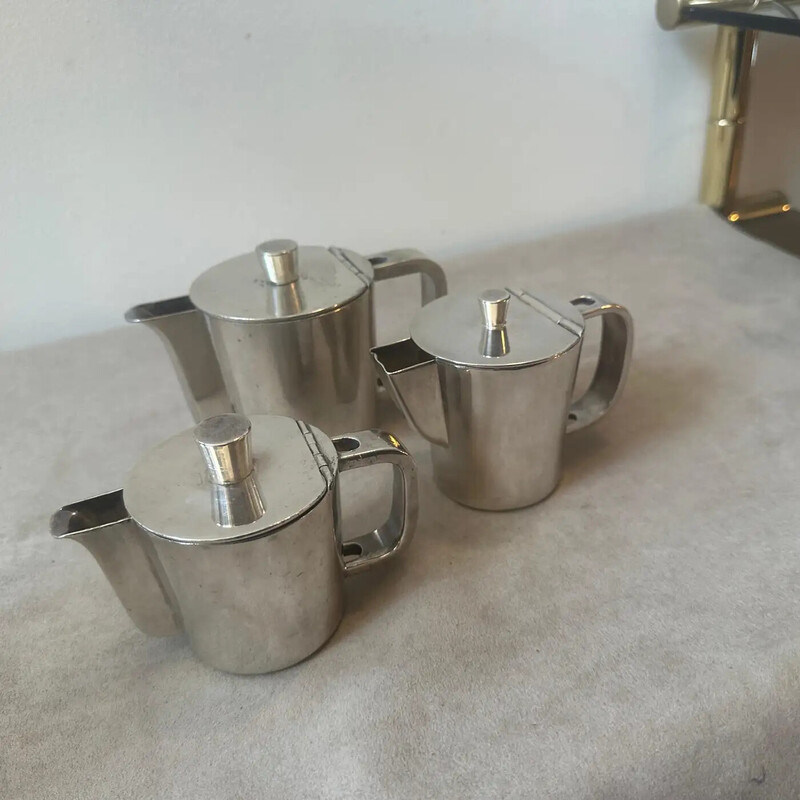 Set of 3 vintage Art Deco alpaca coffee pots for Gio Ponti for Krupp Milano, Italy 1940