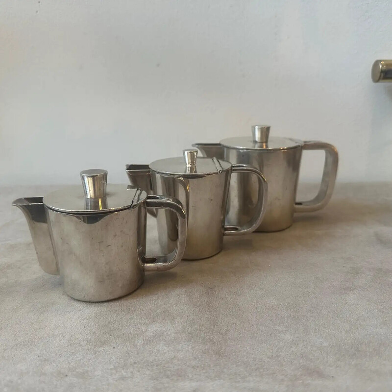 Set of 3 vintage Art Deco alpaca coffee pots for Gio Ponti for Krupp Milano, Italy 1940