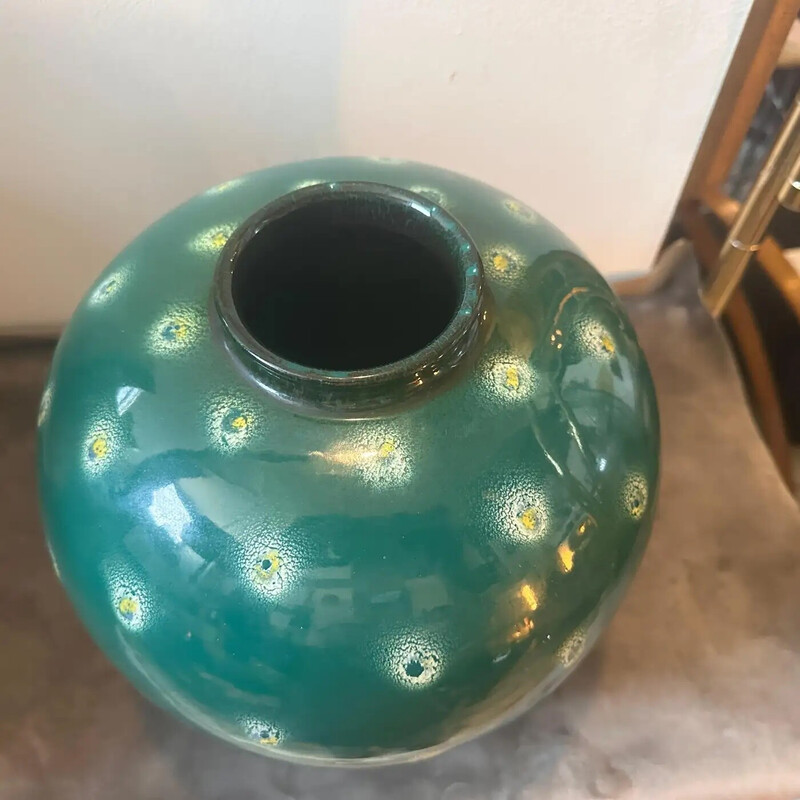 Vintage Sicilian vase in green ceramic, 1955