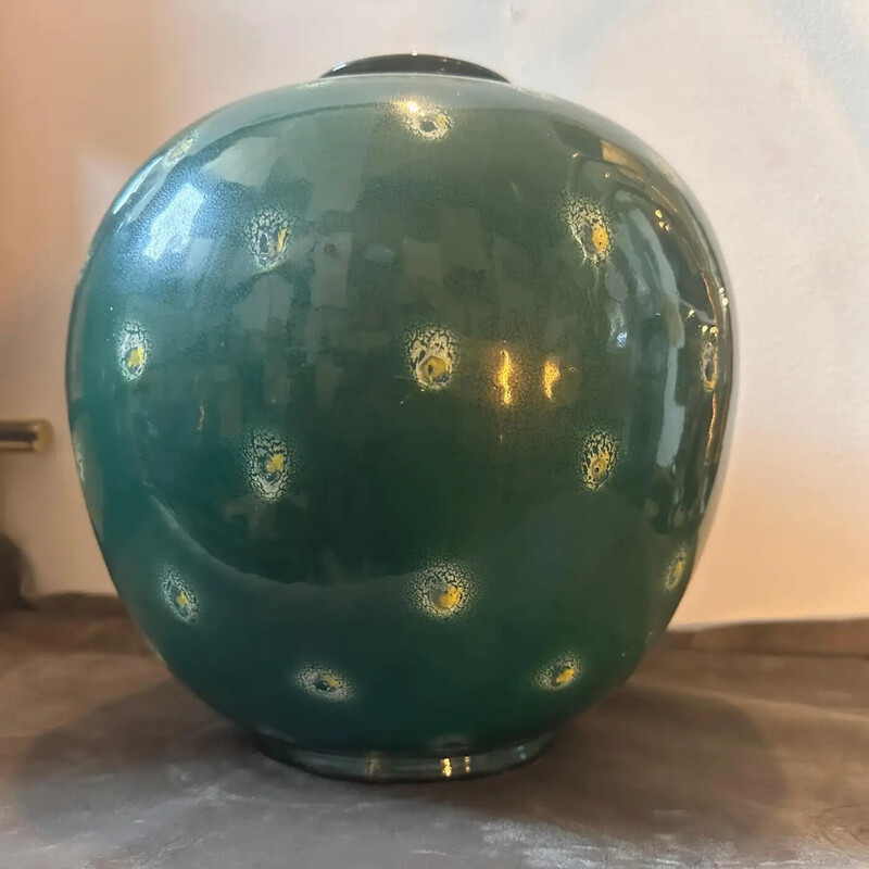 Vase sicilien vintage en céramique verte, 1955